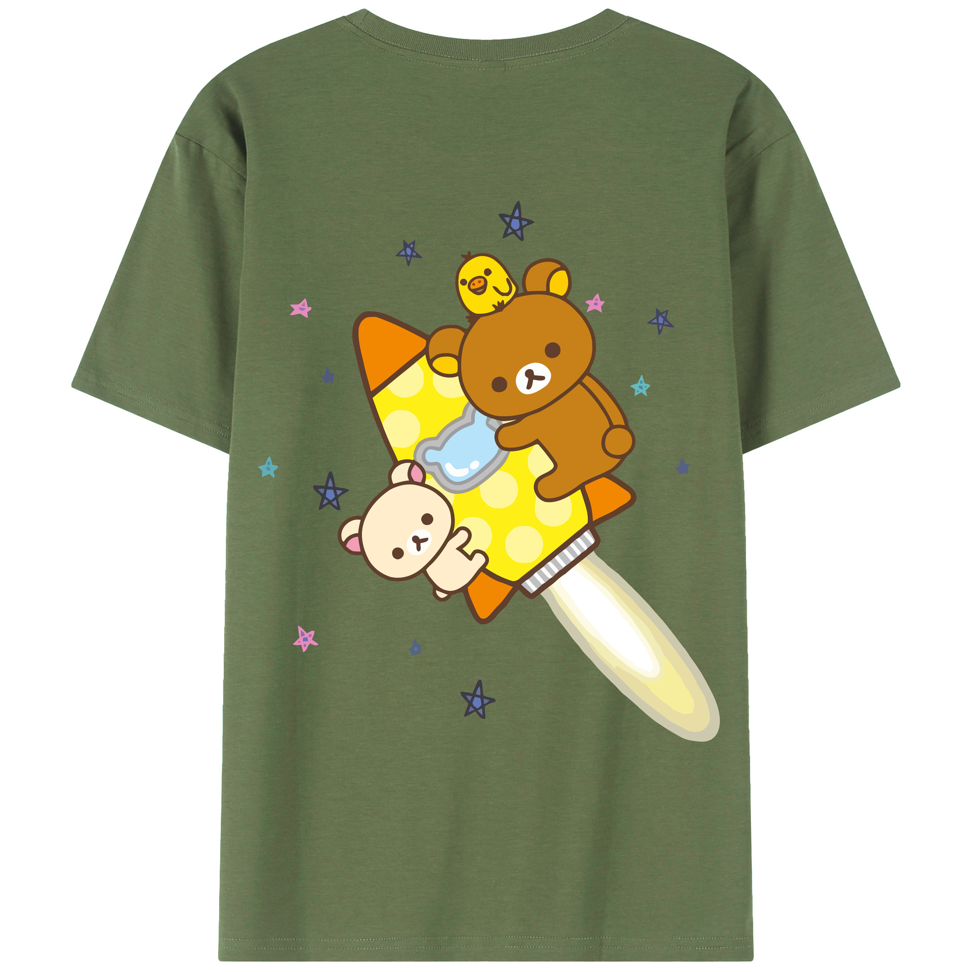 （画像用） リラックマ リラックマ キイロイトリ Rilakkuma Korilakkuma Kiiroitori 綿100％ メンズ半袖Tシャツ（バックプリント） 通気性